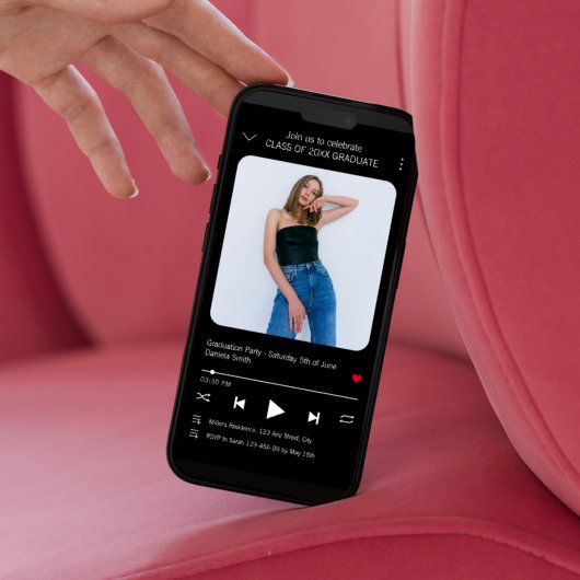 Muziekspeler Song Photo Afstuderen 2024 Uitnodigin Kaart