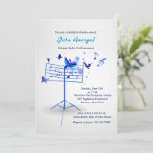 Muziekstandaard blauwe uitnodiging (Staand voorkant)