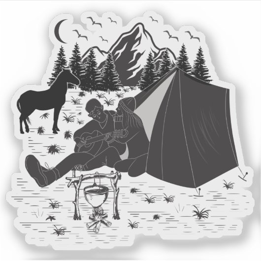 Muziekstel kamperen om valentijnen te vieren sticker (Voorkant)