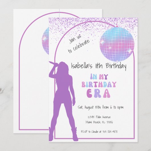 Muziekster in haar verjaardagstijd Uitnodiging (Voorkant / Achterkant)