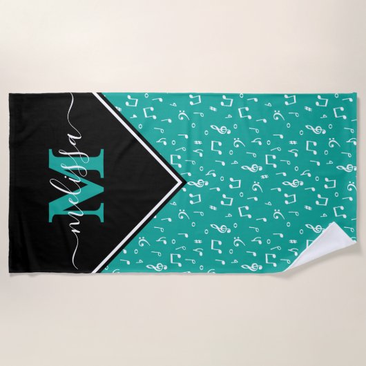 Muzieksymbolen gepersonaliseerde strandhanddoek strandlaken (Voorkant)