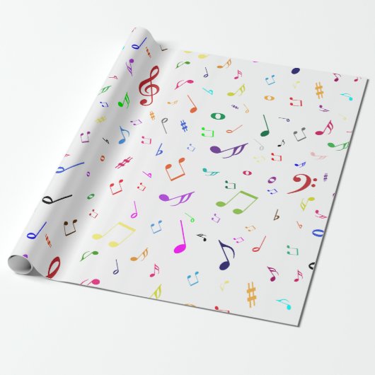 Muzieksymbolen in regenboogkleuren cadeaupapier (Uitgerold)