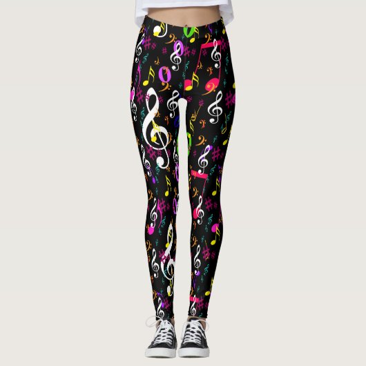 Muzieksymbolen Patroon Ontwerp Leggings (Voorkant)