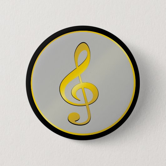 Muzieksymbool Clef Notes in Gold Black Ronde Button 5,7 Cm (Voorkant)