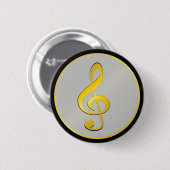 Muzieksymbool Clef Notes in Gold Black Ronde Button 5,7 Cm (Voorkant /achterkant)