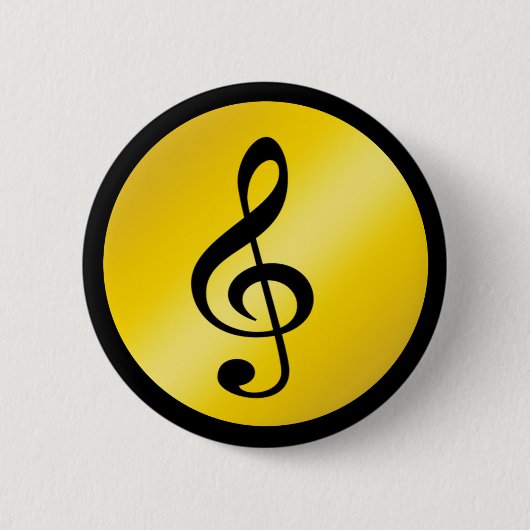 Muzieksymbool Clef Notes in Gold Black Ronde Button 5,7 Cm (Voorkant)