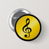 Muzieksymbool Clef Notes in Gold Black Ronde Button 5,7 Cm (Voorkant /achterkant)