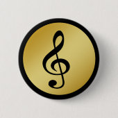 Muzieksymbool Clef Notes in Gold Black Ronde Button 5,7 Cm (Voorkant)