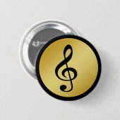 Muzieksymbool Clef Notes in Gold Black Ronde Button 5,7 Cm (Voorkant /achterkant)