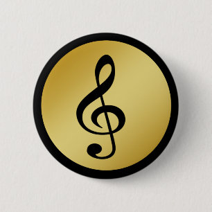 Muzieksymbool Clef Notes in Gold Black Ronde Button 5,7 Cm
