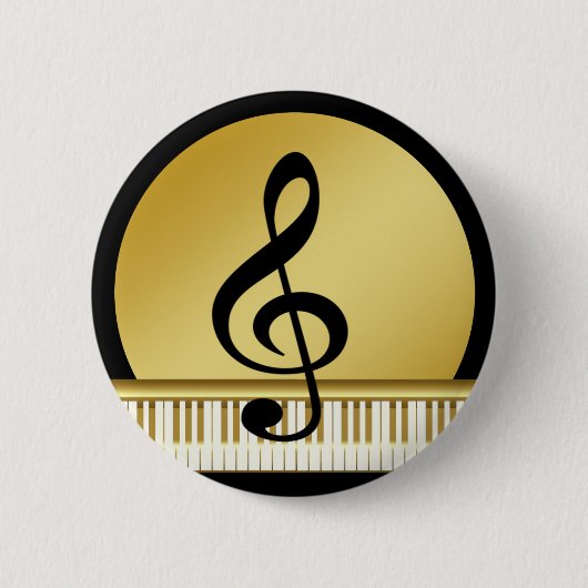 Muzieksymbool Clef Notes in Piano Gold Black Ronde Button 5,7 Cm (Voorkant)
