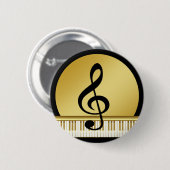 Muzieksymbool Clef Notes in Piano Gold Black Ronde Button 5,7 Cm (Voorkant /achterkant)