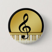 Muzieksymbool Clef Notes in Piano Gold Black Ronde Button 5,7 Cm (Voorkant)