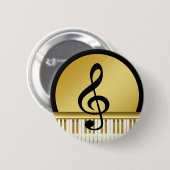 Muzieksymbool Clef Notes in Piano Gold Black Ronde Button 5,7 Cm (Voorkant /achterkant)