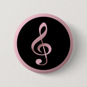 Muzieksymbool Clef Notes in Roos Gold Black Ronde Button 5,7 Cm