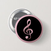 Muzieksymbool Clef Notes in Roos Gold Black Ronde Button 5,7 Cm (Voorkant /achterkant)