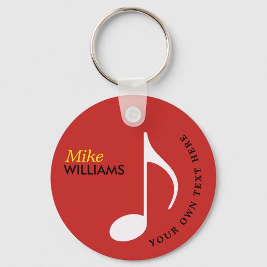 muzieksymbool rode sleutelhanger met naam (Voorkant)