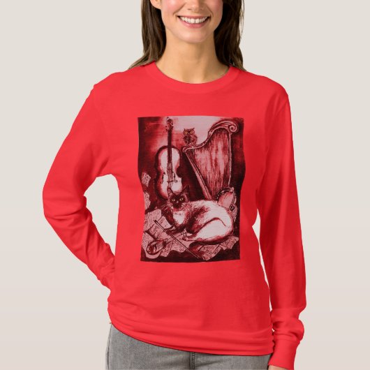 MUZIEKTE MET OWL, rood, wit T-shirt (Voorkant)