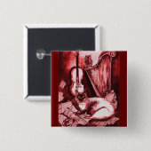 MUZIEKTE MET OWL, rood, wit Vierkante Button 5,1 Cm (Voorkant /achterkant)