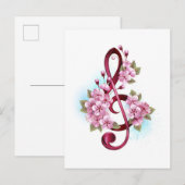 Muziektekiemen met Sakura bloemen Aankondigingskaart (Voorkant / Achterkant)