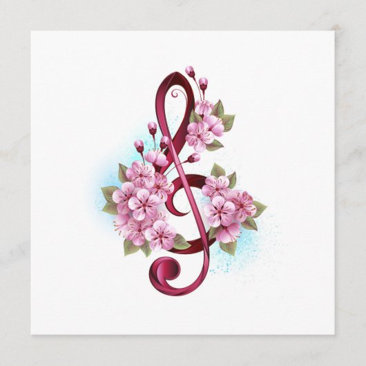 Muziektekiemen met Sakura bloemen Advieskaart (Voorkant)