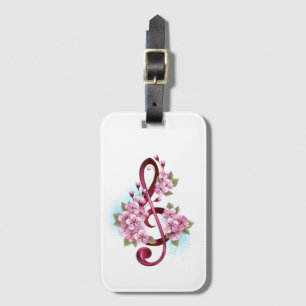 Muziektekiemen met Sakura bloemen Bagagelabel