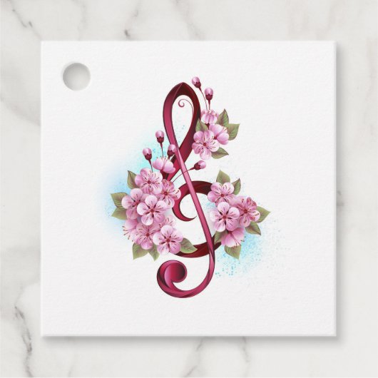 Muziektekiemen met Sakura bloemen Bedankjes Labels (Voorkant)