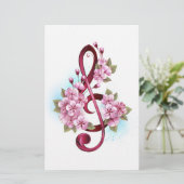Muziektekiemen met Sakura bloemen Briefpapier (Staand voorkant)