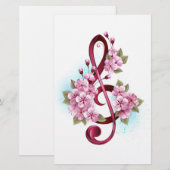 Muziektekiemen met Sakura bloemen Briefpapier (Voorkant / Achterkant)