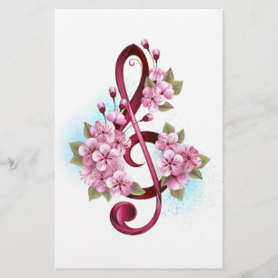 Muziektekiemen met Sakura bloemen Briefpapier