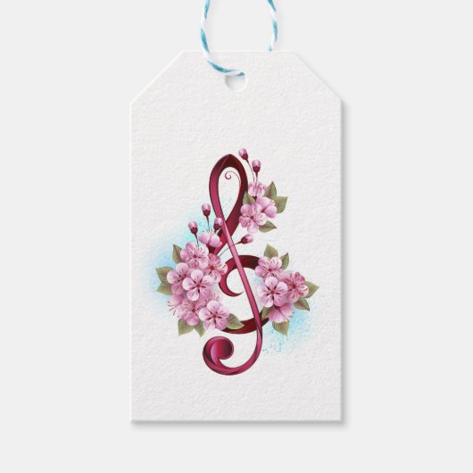 Muziektekiemen met Sakura bloemen Cadeaulabel (Voorkant)