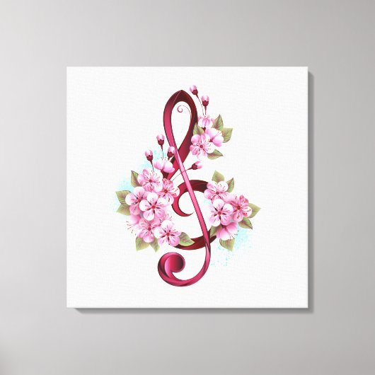 Muziektekiemen met Sakura bloemen Canvas Afdruk (Voorkant)