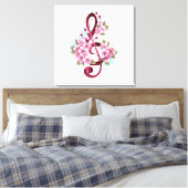 Muziektekiemen met Sakura bloemen Canvas Afdruk (Insitu (Slaapkamer))