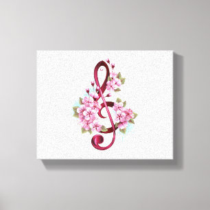 Muziektekiemen met Sakura bloemen Canvas Afdruk