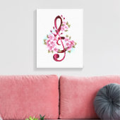 Muziektekiemen met Sakura bloemen Canvas Afdruk (Insitu (Woonkamer))