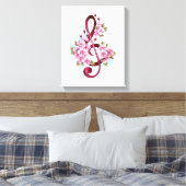 Muziektekiemen met Sakura bloemen Canvas Afdruk (Insitu (Slaapkamer))