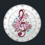 Muziektekiemen met Sakura bloemen Dartbord<br><div class="desc">Roze verfsplaat met fijne,  roze Japanse kersbloesems tegen witte achtergrond,  omgeverfd met lichtblauwe verf. Roze sakura bloemen.</div>