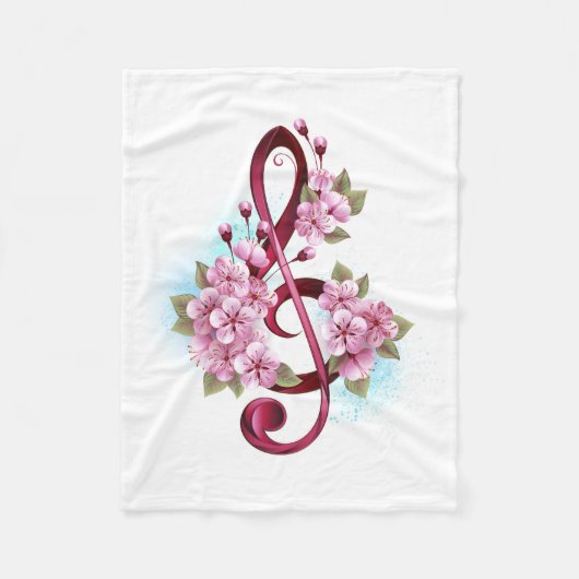 Muziektekiemen met Sakura bloemen Fleece Deken (Voorkant)