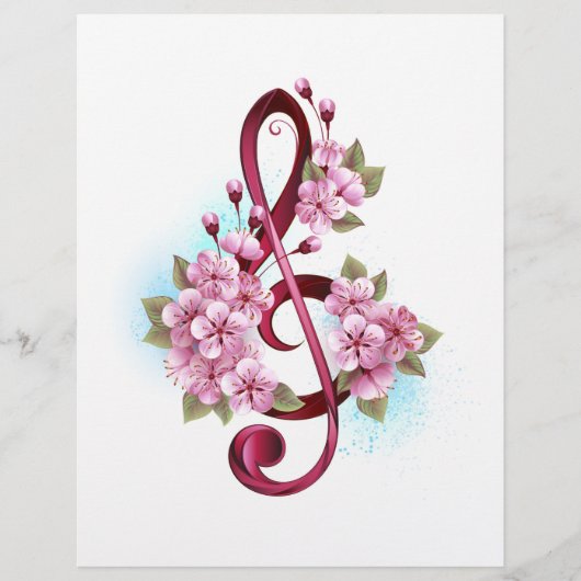 Muziektekiemen met Sakura bloemen Flyer (Voorkant)