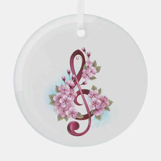 Muziektekiemen met Sakura bloemen Glas Ornament (Voorkant)