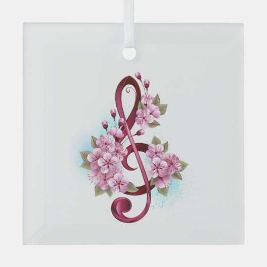 Muziektekiemen met Sakura bloemen Glas Ornament (Voorkant)