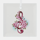 Muziektekiemen met Sakura bloemen Glas Ornament (Achterkant)