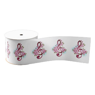 Muziektekiemen met Sakura bloemen Grosgrain Lint
