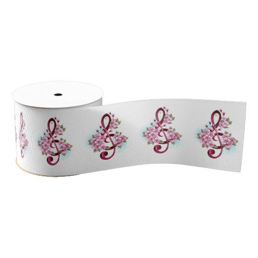 Muziektekiemen met Sakura bloemen Grosgrain Lint (Spoel)