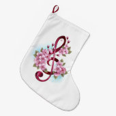 Muziektekiemen met Sakura bloemen Grote Kerstsok (Voorkant (Hangend))
