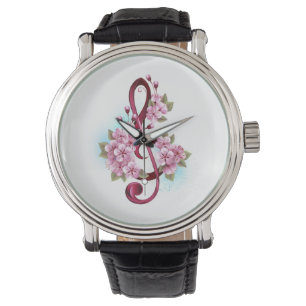 Muziektekiemen met Sakura bloemen Horloge