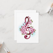 Muziektekiemen met Sakura bloemen Kaart (Voorkant / Achterkant in situ)
