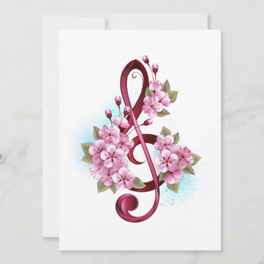 Muziektekiemen met Sakura bloemen Kaart (Voorkant)