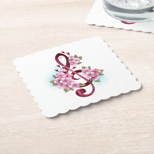 Muziektekiemen met Sakura bloemen Kartonnen Onderzetters (Gebogen)