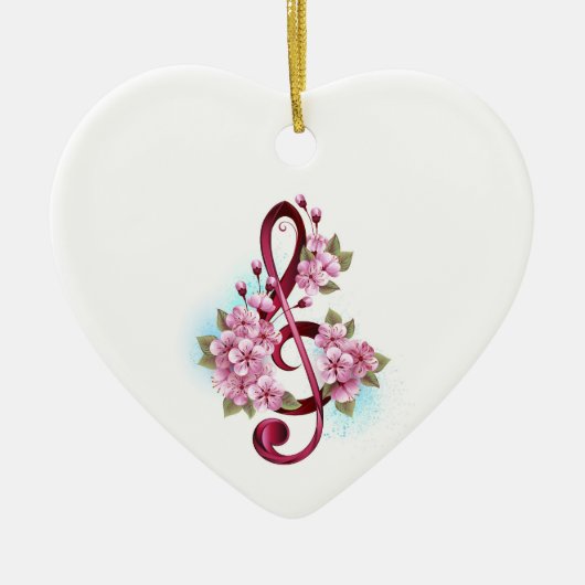 Muziektekiemen met Sakura bloemen Keramisch Ornament (Voorkant)